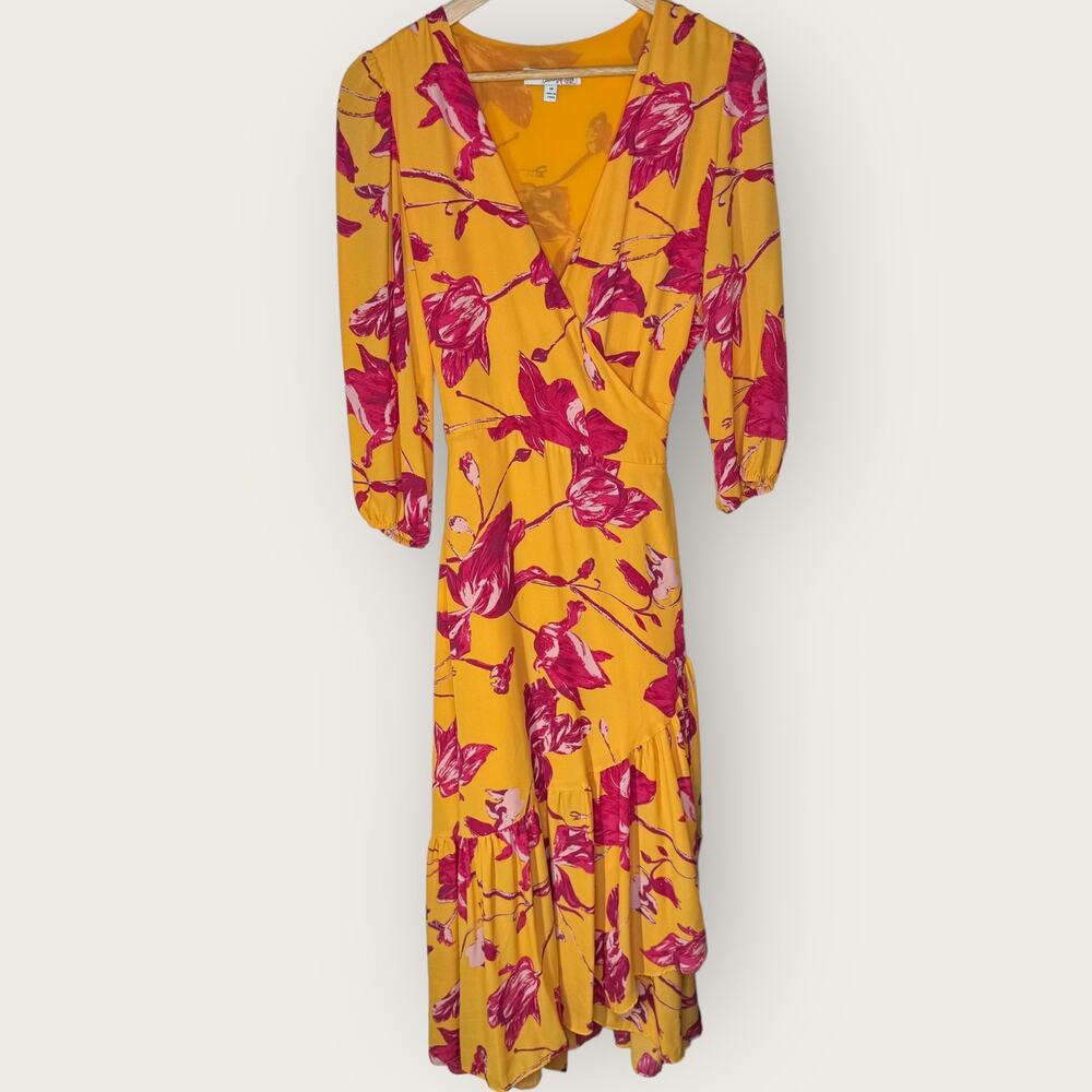 Color Me Courtney Eleanor Floral Maxi Wrap Dress Medium Yellow Pink Romantic